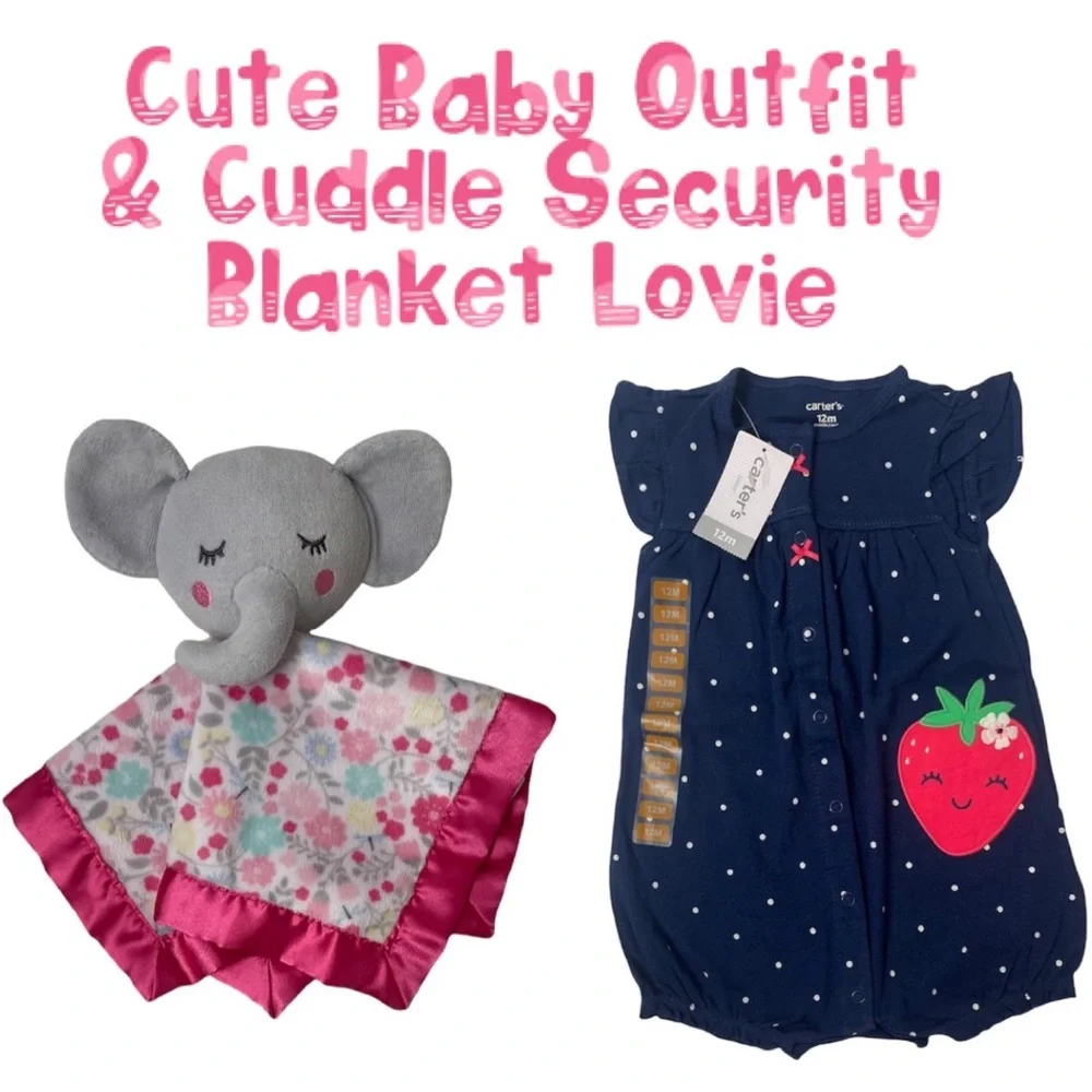 Strawberry Flowers One Piece Outfit Cuddle Set Security Blanket Lovie Plush Toy